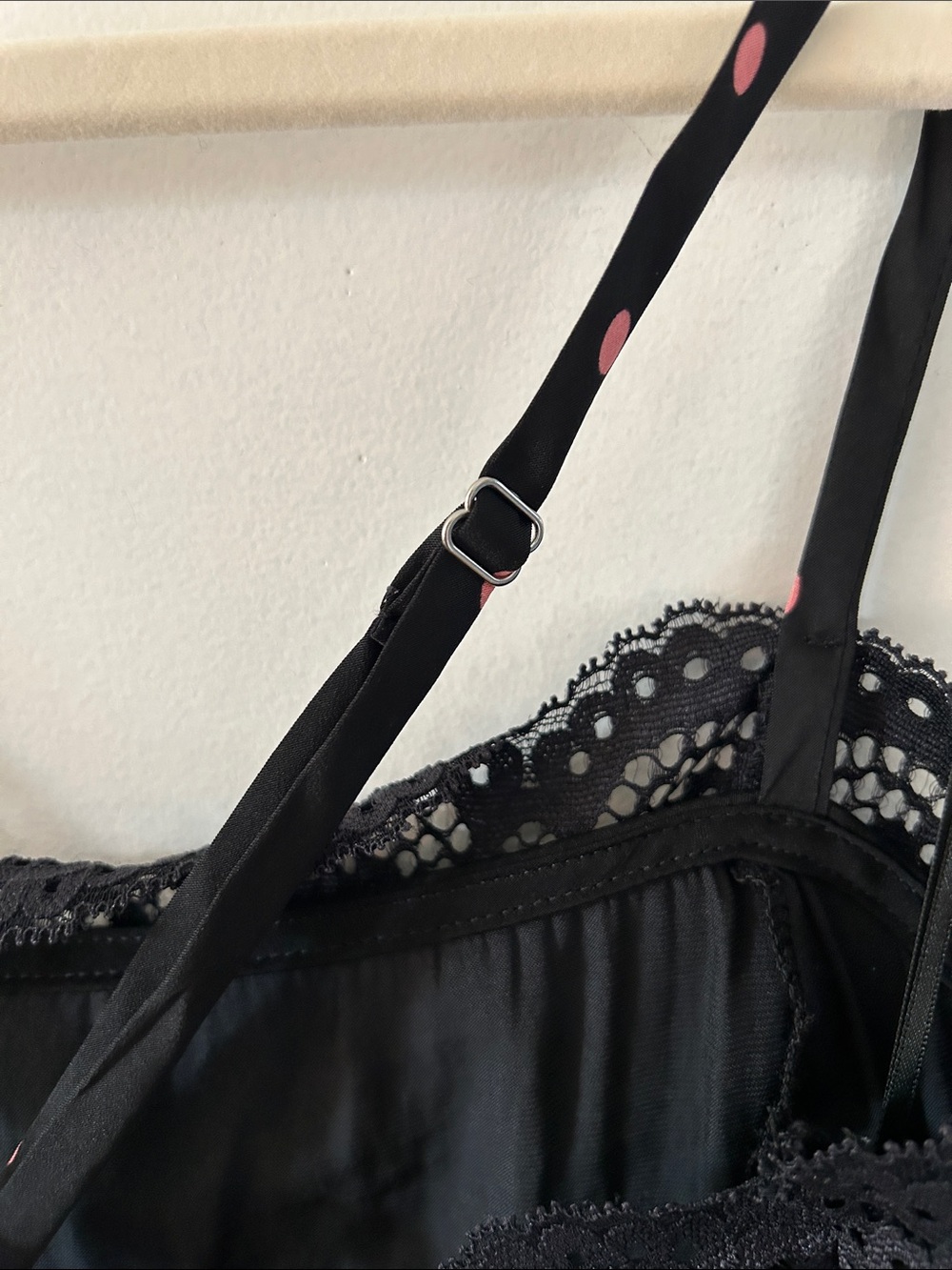 Intimately Free People City Wanders Trapeze Slip Black/Pink Polka Dot Lace Trim - Picture 9 of 14